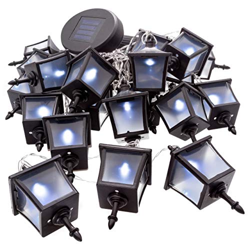 Nexos Trading 24 LED Solar Lichterkette 24 Laternen 3,5 cm Pavillonbeleuchtung Solar-Lichterkette 6,45 m Kabel transparent Akku aufladbar Gartenbeleuchtung von Nexos Trading