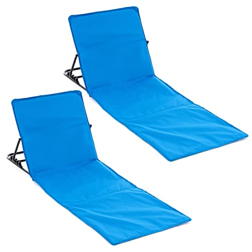 Nexos Trading 2X Strandmatte faltbar gepolstert verstellbare Rückenlehne praktischer Tragegurt Sonnenliege Strandliege Gartenliege Liege Beachmatte mit stabilem Stahlgestell blau 158 x 58 cm von Nexos Trading