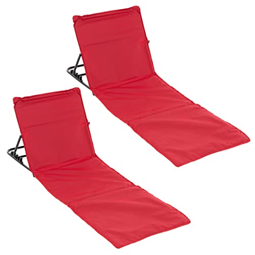 Nexos Trading 2X Strandmatte faltbar gepolstert verstellbare Rückenlehne praktischer Tragegurt Sonnenliege Strandliege Gartenliege Liege Beachmatte mit stabilem Stahlgestell rot 158 x 58 cm von Nexos Trading