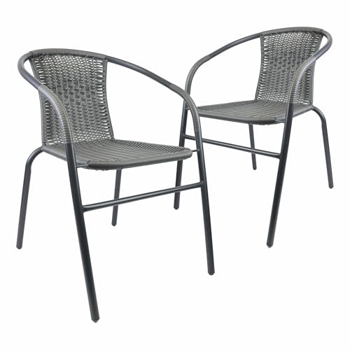 Nexos Trading Bistrostuhl Poly Rattan Stahl-Rahmen Stapelstuhl Balkonstuhl Gartenstuhl (Grau, 2) von Nexos Trading