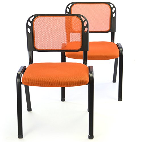 Nexos Trading 2er Set Bürostuhl Konferenzstuhl Besucherstuhl orange gepolsterte Sitzfläche stapelbar 52,5 x 45 x 80 cm Stapelstuhl Metallrahmen schwarz von Nexos Trading