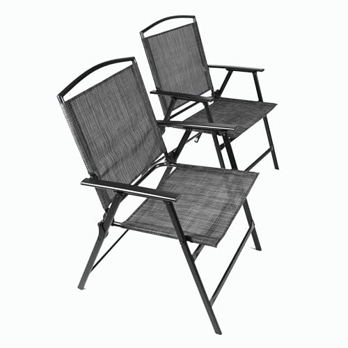 Nexos Trading 2er Set Klappstuhl Gartenstuhl Campingstuhl Balkonstuhl – Sitzmöbel Terrasse Balkon klappbarer Stuhl aus Stahl + Textilene - Farbe: schwarz von Nexos Trading