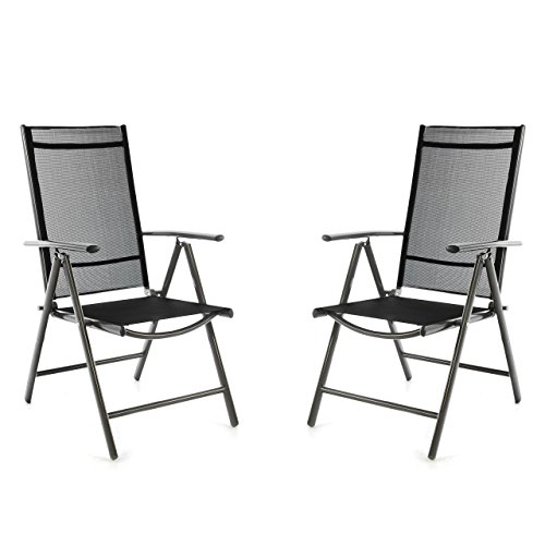Nexos Trading 2er Set Klappstuhl schwarz Aluminium 7-Fach-verstellbar Gartenstuhl mit Armlehne witterungsbeständig leicht stabil Rahmen anthrazit Balkon Terrasse von Nexos Trading