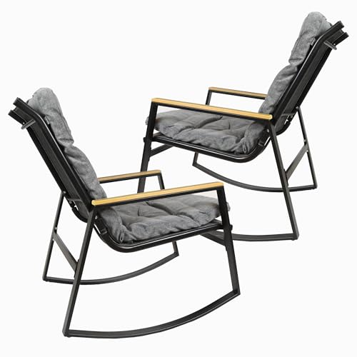 Nexos Trading 2er Set Schaukelstuhl Schwingsessel Schaukel-Sessel Relax-Stuhl Sitzmöbel – aus Stahl Polyester - Farbe: Gestell: Dunkelbraun – Auflage: Grau von Nexos Trading