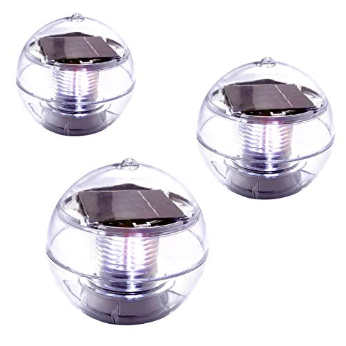 Nexos Trading 3er Set Solar Schwimmkugel 2 LED weiß Solarlampe Kugel 11 x 11 x 11,5 cm Teichbeleuchtung Solarkugel Dekolicht Solarbeleuchtung von Nexos Trading