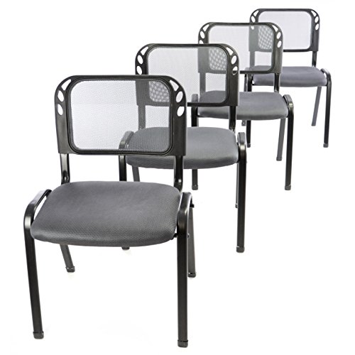 Nexos Trading 4er Set Bürostuhl Konferenzstuhl Besucherstuhl grau gepolsterte Sitzfläche stapelbar 52,5 x 45 x 80 cm Stapelstuhl Metallrahmen schwarz Anthrazit von Nexos Trading