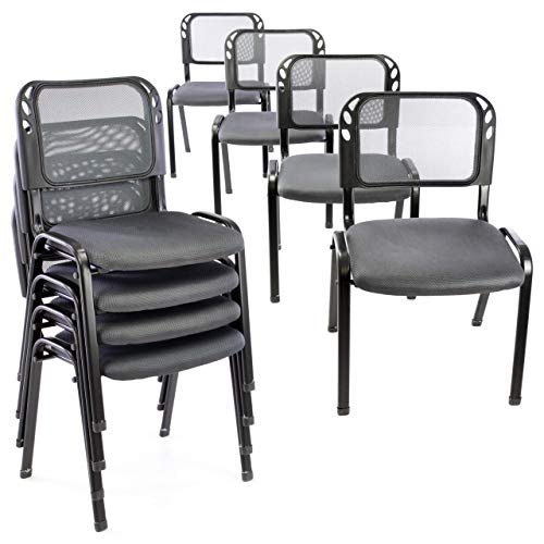 Nexos Trading 8er Set Bürostuhl Konferenzstuhl Besucherstuhl grau gepolsterte Sitzfläche stapelbar 52,5 x 45 x 80 cm Stapelstuhl Metallrahmen schwarz Anthrazit von Nexos Trading