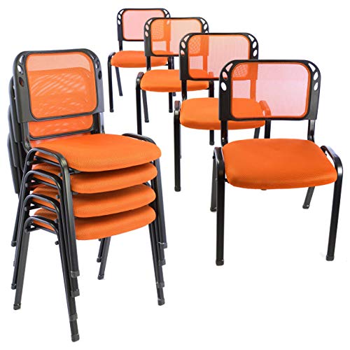 Nexos Trading 8er Set Bürostuhl Konferenzstuhl Besucherstuhl orange gepolsterte Sitzfläche stapelbar 52,5 x 45 x 80 cm Stapelstuhl Metallrahmen schwarz von Nexos Trading