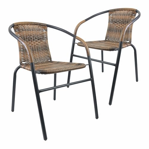 Nexos Trading Bistrostuhl Poly Rattan Stahl-Rahmen Stapelstuhl Balkonstuhl Gartenstuhl (Braun-Schwarz, 2) von Nexos Trading