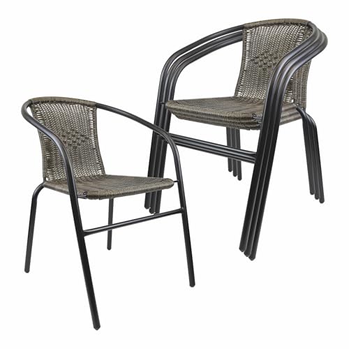 Nexos Trading Bistrostuhl Poly Rattan Stahl-Rahmen Stapelstuhl Balkonstuhl Gartenstuhl (Dunkelgrau, 4) von Nexos Trading
