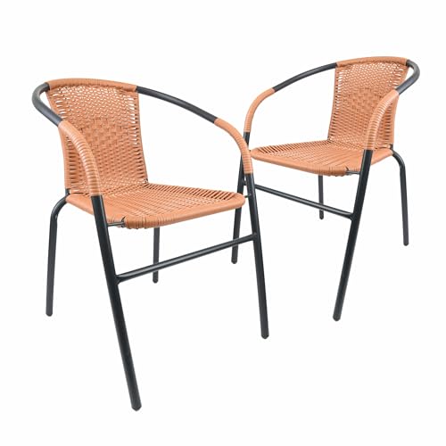 Nexos Trading Bistrostuhl Poly Rattan Stahl-Rahmen Stapelstuhl Balkonstuhl Gartenstuhl (Natur, 2) von Nexos Trading