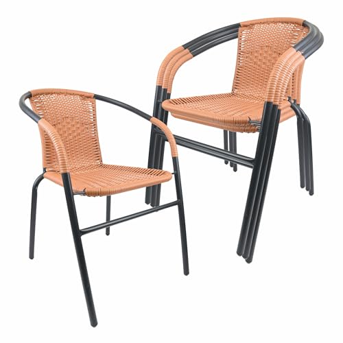 Nexos Trading Bistrostuhl Poly Rattan Stahl-Rahmen Stapelstuhl Balkonstuhl Gartenstuhl (Natur, 4) von Nexos Trading