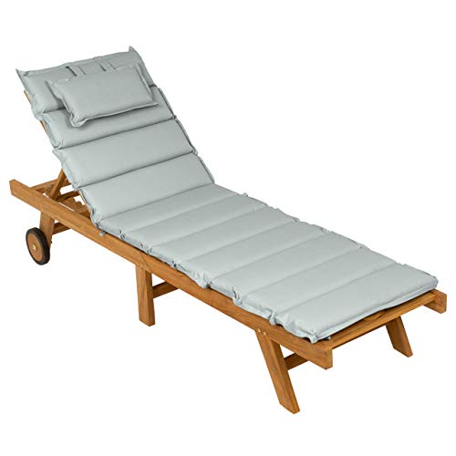 Nexos Trading DIVERO Sonnenliege Holzliege Gartenliege klappbar Teakholz behandelt inkl. Räder Auflage Farbe wählbar (Grau) von Nexos Trading