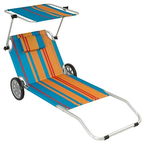 Nexos Trading Gartenliege Sonnenliege Liegestuhl Klappliege Räder und Sonnendach klappbare Liege aus Alu und Polyester Bespannung bunt Trolleyfunktion Nexos Trading Gartenliege Sonnenliege Liegestuhl Klappliege Räder und Sonnendach klappbare Liege aus Alu und Polyester Bespannung bunt Trolleyfunktion von Nexos Trading