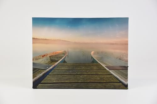 Nexos Trading LED Wandbild Beleuchtung 30 x 40 cm Sternenhimmel am Meer, 40 Glasfaser LED Fotodruck Kunstdruck Leuchtbild Sternenhimmel Batterie Timer LED Mitternacht von Nexos Trading
