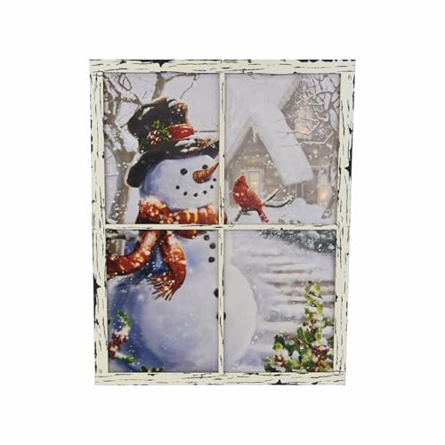 Nexos Trading LED Wandbild Beleuchtung 49 x 38,5 cm Winterfenster, LED Fotodruck Kunstdruck Leuchtbild Weihnachten Batterie Timer LED von Nexos Trading