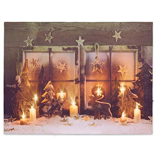 Nexos Trading LED Wandbild Leinwandbild Beleuchtung 30x40cm X-Mas Fenster Fotodruck Kunstdruck Leuchtbild Weihnachten Batterie Winteridylle Effekt-LED von Nexos Trading