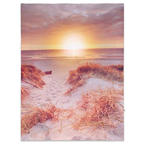 Nexos Trading LED Wandbild Leinwandbild mit Beleuchtung Fotodruck Abend am Strand 30x40 cm Kunstdruck Leuchtbild Steg 1 warmweiße LED Sonnenuntergang von Nexos Trading