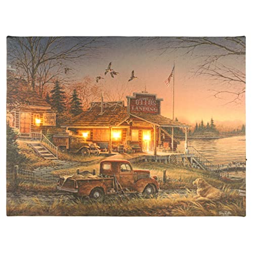 Nexos Trading LED Wandbild Leinwandbild mit Beleuchtung Fotodruck Tennessee 30 x 40 cm 4 LED warm weiß Kunstdruck Leuchtbild Wiese Vintage-Stil Seehaus von Nexos Trading