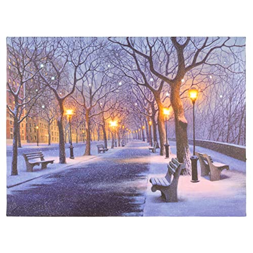 Nexos Trading LED Wandbild Leinwandbild mit Beleuchtung Fotodruck verschneiter Park 30x40 cm Kunstdruck 4 LED warmweiß Leuchtbild Winter Weihnachten Schnee 20 Glasfaser-LED von Nexos Trading