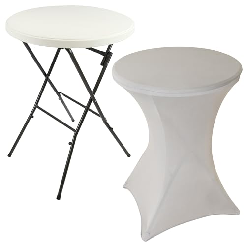 Nexos Trading Partytisch Stehtisch 110 cm klappbar mit Husse grau Stretch waschbar Bistrotisch Bartisch 80x80 cm rund Klapptisch Stoffbezug von Nexos Trading