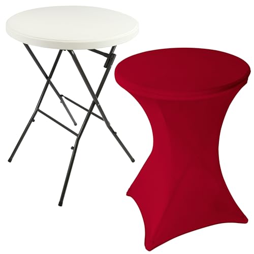 Nexos Trading Partytisch Stehtisch 110 cm klappbar mit Husse rot Stretch waschbar Bistrotisch Bartisch 80x80 cm rund Klapptisch Stoffbezug von Nexos Trading