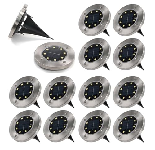 Nexos Trading Solar Bodenstrahler mit je 8 LED Edelstahl als 12er Set Solarlampe Gartendeko wetterfest von Nexos Trading