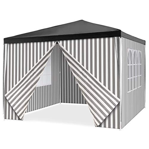 Pavillon 3x3 m in anthrazit weiß gestreift PE Plane 100g/m² + 4 Seitenteile 3 mit Fenster Partyzelt Gartenzelt Sonnenschutz Stahl Festivalzelt (Anthrazit) von Nexos Trading