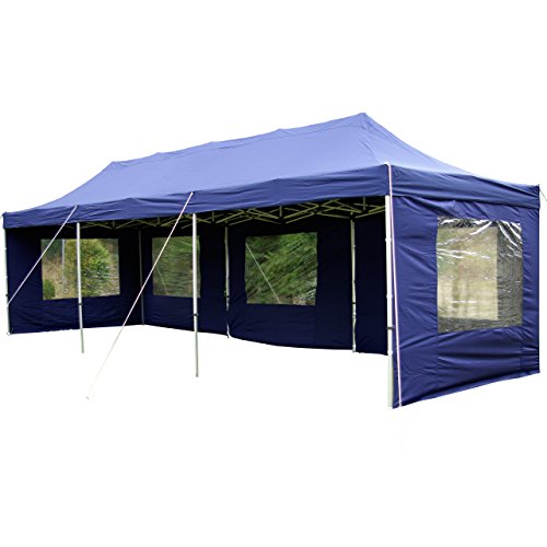 Nexos Profi Faltpavillon 3x9 m mit Seitenteilen + Fenster – hochwertige Dachplane - Farbe: blau von Nexos Trading