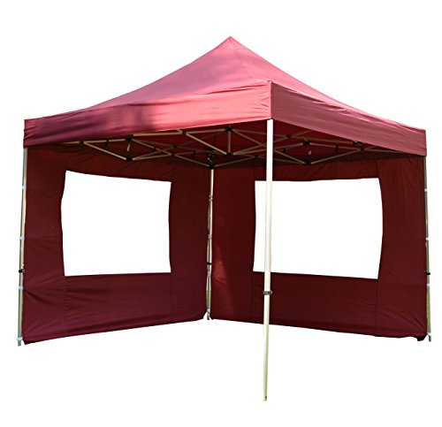 Nexos Trading Profi Faltpavillon Partyzelt Pavillon 3x3 m mit 2 Seitenteilen - hochwertige Ausführung - wasserdichtes Dach mit PVC-Coating - 270 g/m² incl. Tragetasche und Zubehör – Farbe: Burgund von Nexos Trading