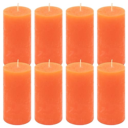 Rustik-Kerze Höhe 10 cm Ø 5 cm lange Brenndauer Rund-Kerze Säulenkerzen Kerzen-Deko Tafelkerzen Weihnachts-Kerzen Hochzeits-Deko (orange, 8) von Nexos Trading