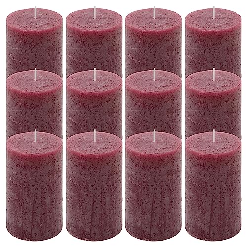 Rustik-Kerze Höhe 11,5 cm Ø 6,8 cm lange Brenndauer Rund-Kerze Säulenkerzen Kerzen-Deko Tafelkerzen Weihnachts-Kerzen Hochzeits-Deko (bordeaux, 12) von Nexos Trading