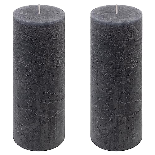 Rustik-Kerze Höhe 20 cm Ø 7,5 cm lange Brenndauer Rund-Kerze Säulenkerzen Kerzen-Deko Tafelkerzen Weihnachts-Kerzen Hochzeits-Deko (anthrazit, 2) von Nexos Trading