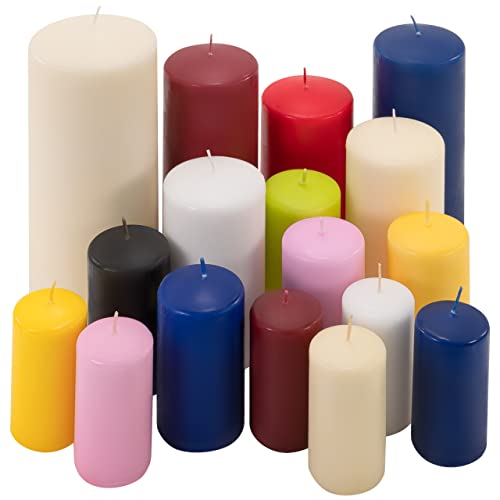 Stumpenkerzen 6kg Set bis 19 Stück getaucht Farbmix gemischt mehrfarbig verschiedene Größen Stumpen Kerzen duftfrei Kerzen-Posten Weihnachten von Nexos Trading