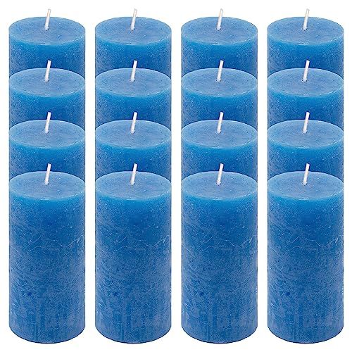 Rustik-Kerze Höhe 10 cm Ø 5 cm lange Brenndauer Rund-Kerze Säulenkerzen Kerzen-Deko Tafelkerzen Weihnachts-Kerzen Hochzeits-Deko (blau, 16) von Nexos Trading