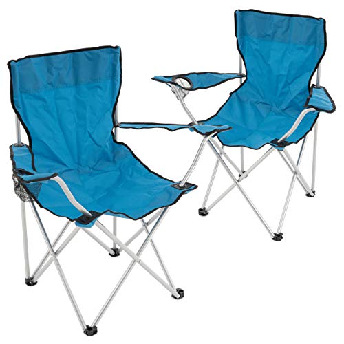 2er Set Angelstuhl AngelhockerFaltstuhl Campingstuhl Klappstuhl mit Armlehne Getränkehalter 86x42x42 cm bis 100 kg belastbar incl. Tragetasche Farbe wählbar (blau) von Nexos Trading