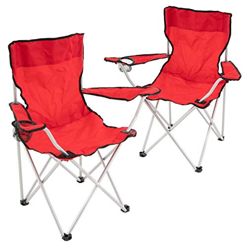 2er Set Angelstuhl AngelhockerFaltstuhl Campingstuhl Klappstuhl mit Armlehne Getränkehalter 86x42x42 cm bis 100 kg belastbar incl. Tragetasche Farbe wählbar (rot) von Nexos Trading