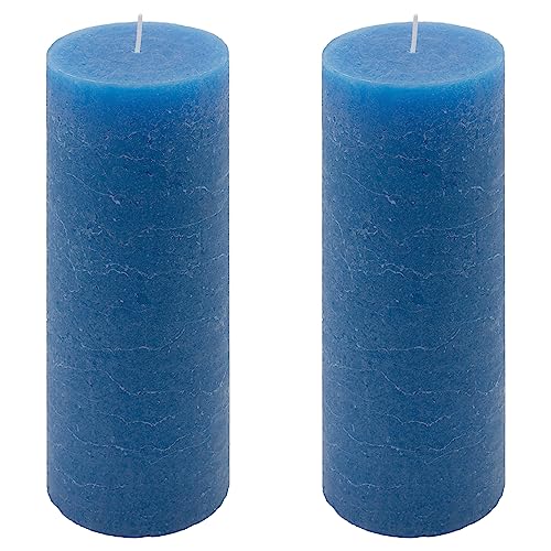 Rustik-Kerze Höhe 20 cm Ø 7,5 cm lange Brenndauer Rund-Kerze Säulenkerzen Kerzen-Deko Tafelkerzen Weihnachts-Kerzen Hochzeits-Deko (blau, 2) von Nexos Trading