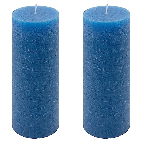Rustik-Kerze Höhe 20 cm Ø 7,5 cm lange Brenndauer Rund-Kerze Säulenkerzen Kerzen-Deko Tafelkerzen Weihnachts-Kerzen Hochzeits-Deko (blau, 2) von Nexos Trading
