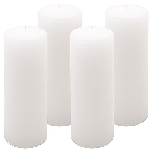 Rustik-Kerze Höhe 20 cm Ø 7,5 cm lange Brenndauer Rund-Kerze Säulenkerzen Kerzen-Deko Tafelkerzen Weihnachts-Kerzen Hochzeits-Deko (weiß, 4) von Nexos Trading