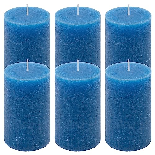 Rustik-Kerze Höhe 11,5 cm Ø 6,8 cm lange Brenndauer Rund-Kerze Säulenkerzen Kerzen-Deko Tafelkerzen Weihnachts-Kerzen Hochzeits-Deko (blau, 6) von Nexos Trading