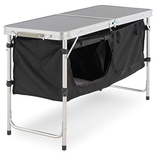 Nexos Trading Campingschrank faltbar Alu Campingtisch Stauraum Arbeitsfläche höhenverstellbar Outdoor Campingmöbel inkl. Tragetasche Klapptisch Picknick Zelten Campen Grillen von Nexos Trading