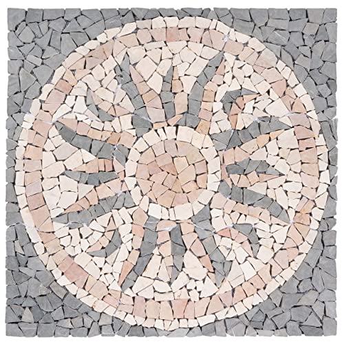 DIVERO Fliesen Rosone Sonne Naturstein Mosaik Marmor dekorativ grau-rosé-creme 90 x 90 cm Bodenfliese Dekor-Fliese Fliesenbild von Nexos Trading