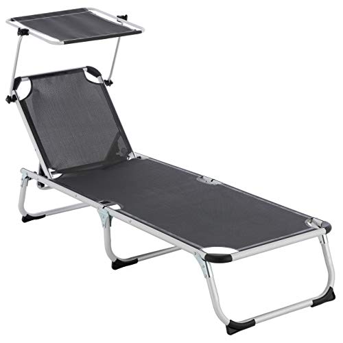 Divero Gartenliege Sonnenliege Dach anthrazit 187x57x30 cm klappbar 5fach verstellbar Aluminiumrahmen Dreibeinliege wetterfest robust Keret von Nexos Trading