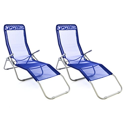 Nexos Trading Gartenliege 2er Set Bäderliege 160 x 48,5 x 100 cm Textilene blau 5kg Armlehne Stahlrahmen Relaxliege klappbar Kippliege bis 100 kg belastbar wetterfest pflegeleicht Farbe wählbar von Nexos Trading