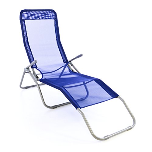 Gartenliege Bäderliege 160 x 48,5 x 100 cm Textilene blau 5kg Armlehne Stahlrahmen Relaxliege klappbar Kippliege bis 100 kg belastbar wetterfest pflegeleicht Farbe wählbar grau blau schwarz (Blau) von Nexos Trading
