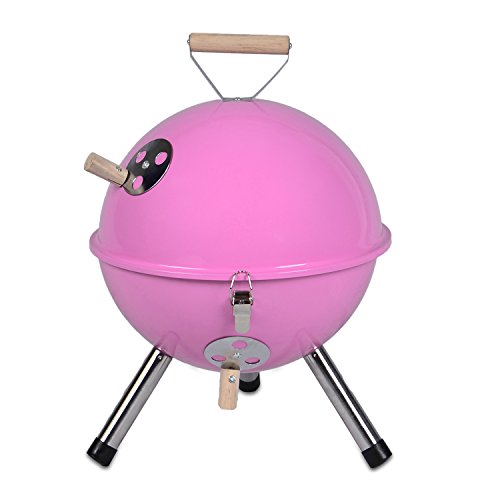 Mini Grill Kugelgrill Holzkohlegrill für Garten Terrasse Camping Festival Picknick BBQ Barbecue Ø 30 cm pink von Nexos Trading