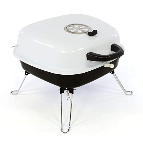 Mini Koffer-Grill Holzkohlegrill für Garten Terrasse Camping Festival Picknick Party BBQ Barbecue ca. 34 x 36 cm Grillfläche weiß von Nexos Trading