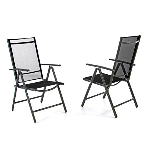 Nexos 2er Set Klappstuhl Aluminium Gartenstuhl Campingstuhl verstellbar Rahmen anthrazit Hochlehner für Terrasse Balkon leicht stabil schwarz witterungsbeständig 56x65x105 cm bis 110 kg mit Armlehne von Nexos