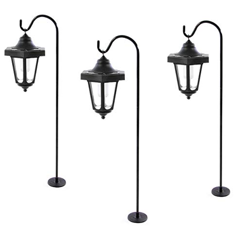 Nexos 3er Set Solar Gartenlaterne Solarleuchte mit 1 LED weiß Solarlampe hängend 14 x 14 x 22 cm Lampe mit Stab 67,5 cm Gartenbeleuchtung schwarz Garten Terrasse Balkon von Nexos Trading